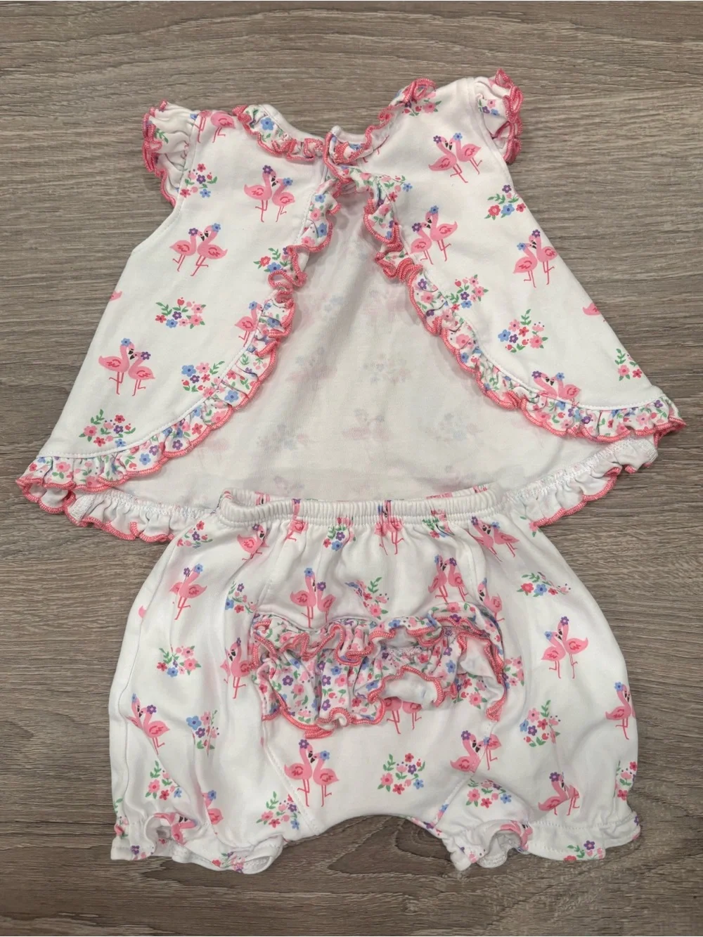 Kissy Kissy 3-6 Months Girls Flamingo Ruffle 2 Piece Sunsuit 100% Pima Cotton
